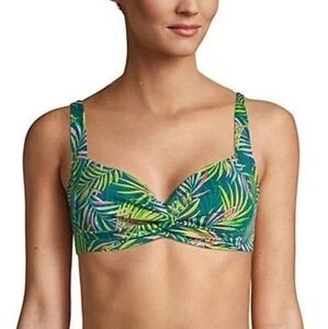 Lands' End Twist Underwire Bikini Top Green Clay Bisque Paisley Size 4 NWT